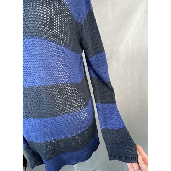 Wooden Ships Sweater M/L Open Knit Cowl Neck Blue Gray Striped Nautical Spring - Picture 10 of 13
